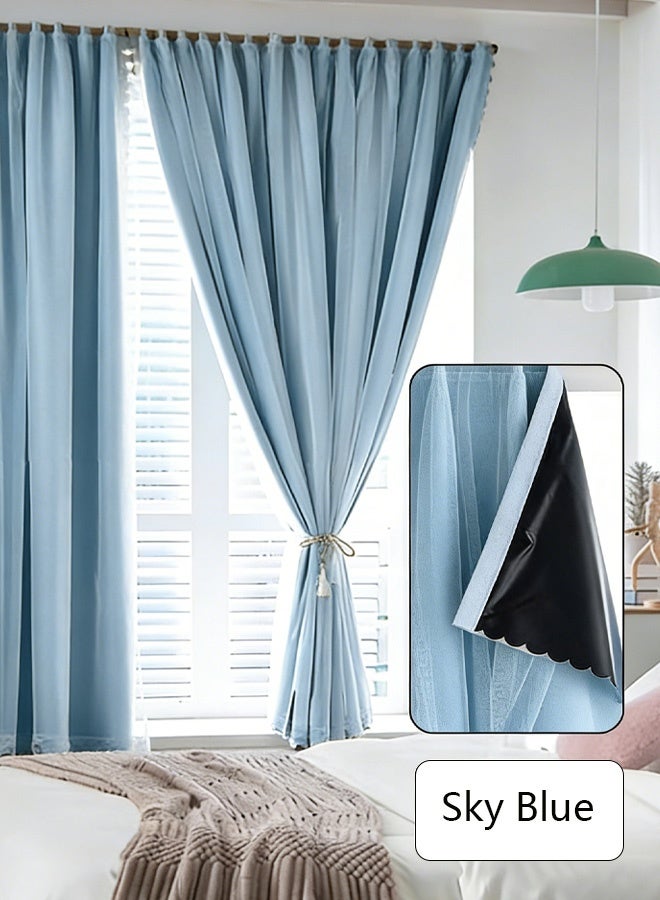 أجريون ستائر فيلكرو مع ستائر شفافة، ستائر بدون حفر، 100% عازلة للضوء، لوح واحد، تناسب نوافذ بعرض 75-100 سم (بيج عرض 150 × ارتفاع 200 سم) - Image 2